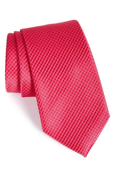 Men's Nordstrom Men's Shop Micro Grid Silk Tie, Size X-long - Red