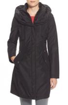 Women's Laundry By Shelli Segal Pillow Collar Raincoat With Detachable Quilted Hooded Bib Insert - Black