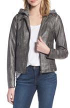 Women's Sebby Faux Leather Jacket With Detachable Jersey Hood - Grey