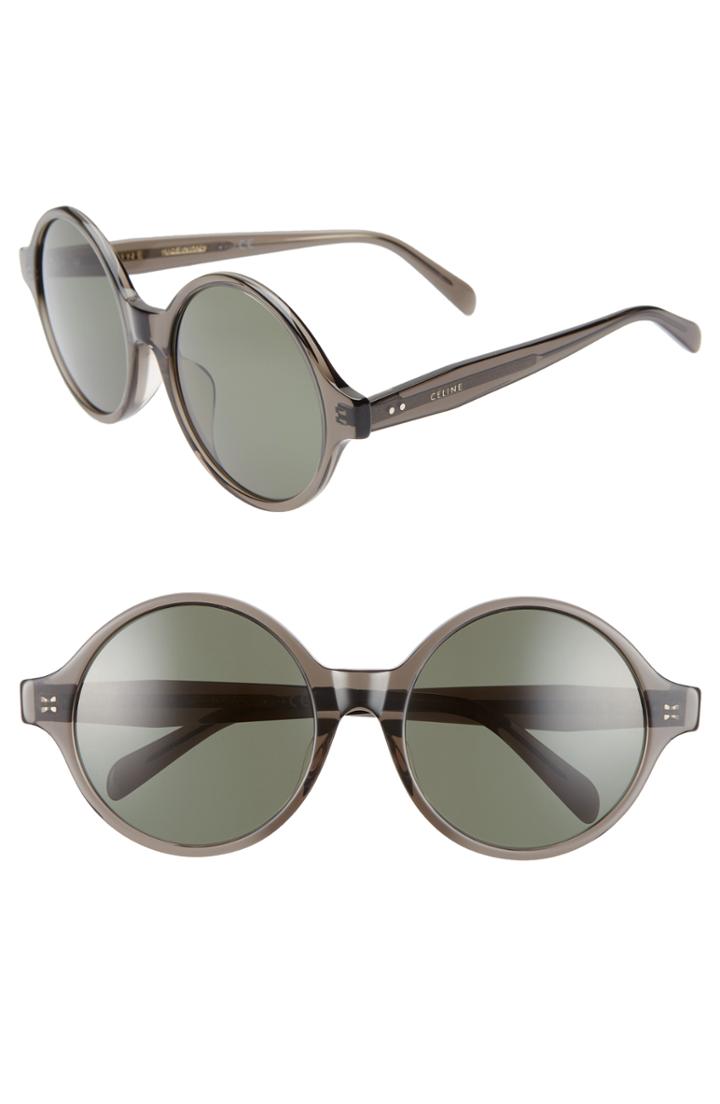 Women's Celine 58mm Round Sunglasses - Transparent Grey/ Green