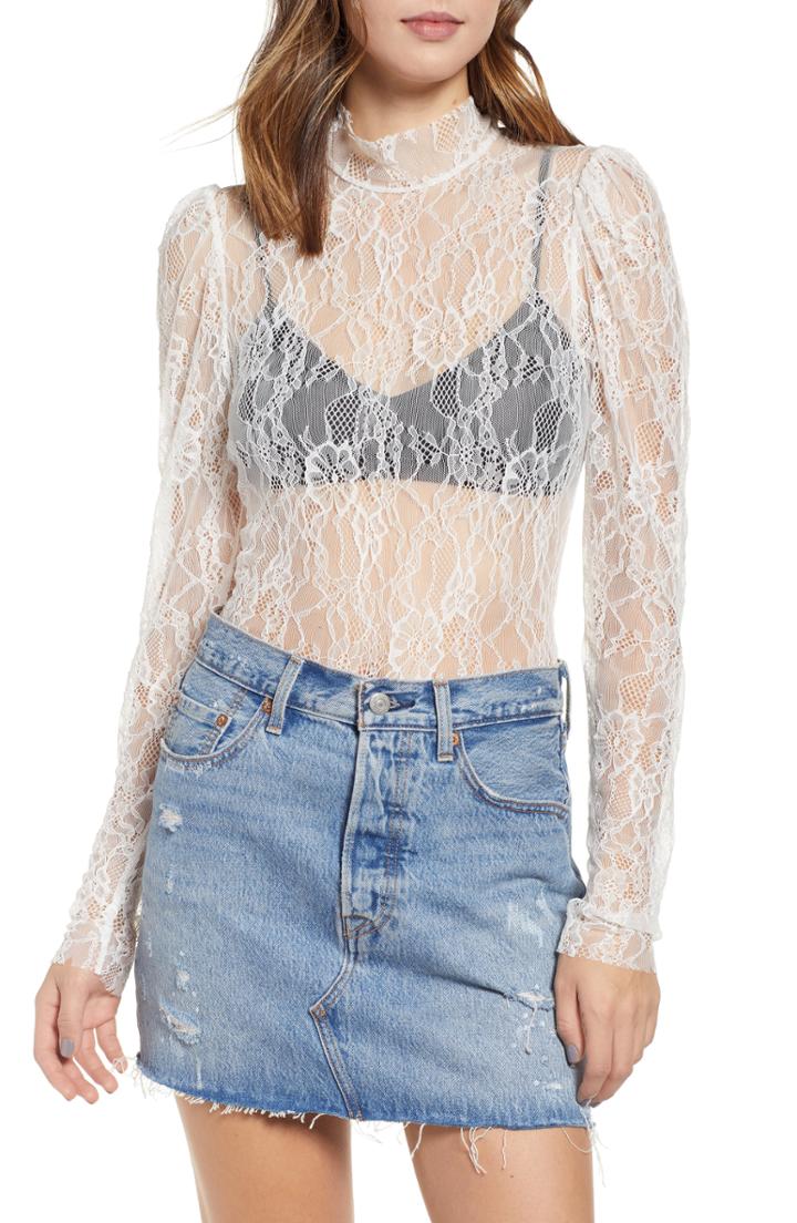 Women's Afrm Ferris Lace Bodysuit - White