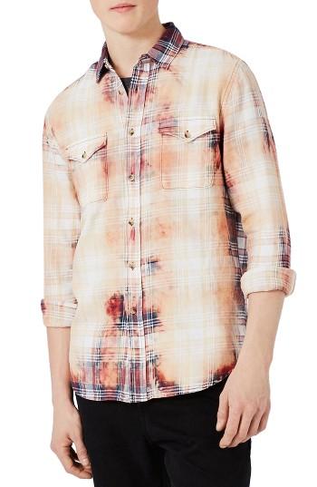 Men's Topman Bleach Plaid Shirt - Red