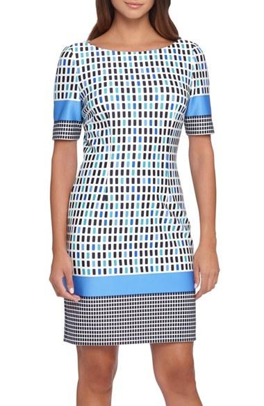 Women's Tahari Print Scuba Sheath Dress - Blue