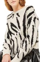 Women's Topshop Fringe Zebra Print Sweater Us (fits Like 0-2) - Black