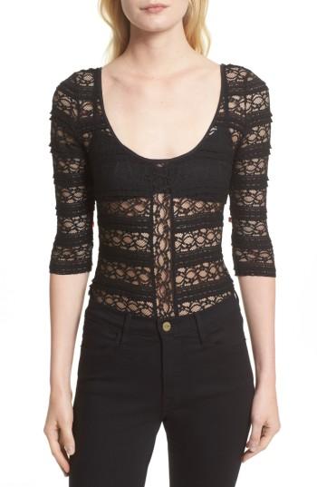 Women's Cinq A Sept Marla Silk Lace Bodysuit - Black