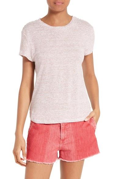 Women's Frame Stripe Linen Tee - Pink