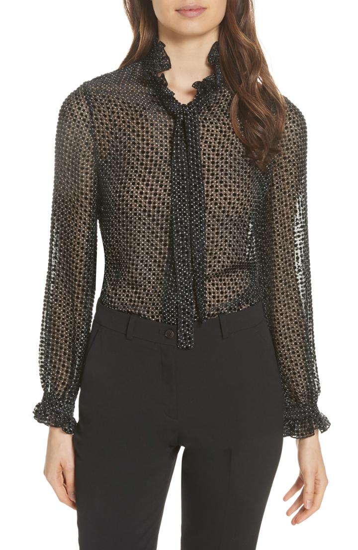 Women's Saloni Emile Polka Dot Fil Coupe Top - Black