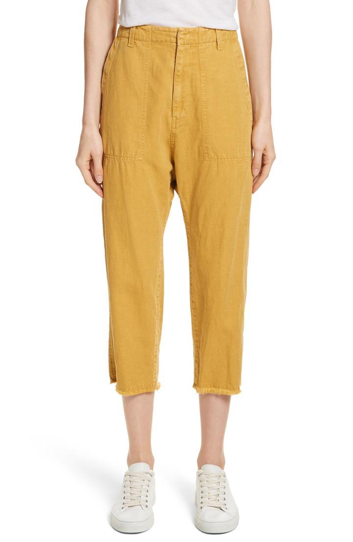 Women's Nili Lotan Luna Cotton & Linen Twill Crop Pants