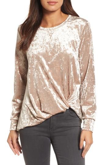 Women's Halogen Crushed Velvet Front Tie Top - Beige