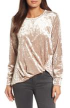 Women's Halogen Crushed Velvet Front Tie Top - Beige