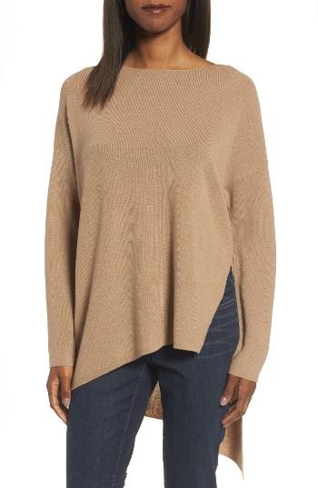 Women's Eileen Fisher Asymmetrical Merino Wool Pullover, Size - Beige