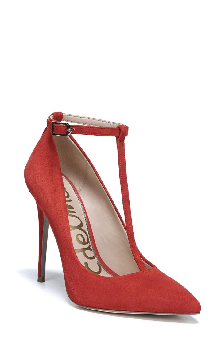 Women's Sam Edelman Dorinda T-strap Pump .5 M - Red