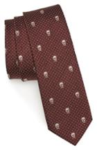 Men's Alexander Mcqueen Skull Polka Dot Silk Skinny Tie, Size - Red