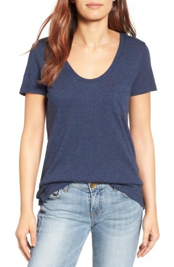 Petite Women's Caslon Rounded V-neck Tee P - Blue