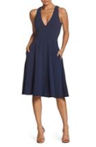 Women's Dress The Population Catalina Tea Length Fit & Flare Dress, Size - Blue
