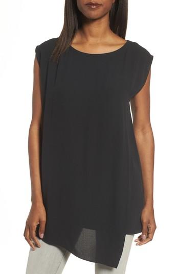 Petite Women's Eileen Fisher Asymmetrical Silk Tunic, Size P - Black