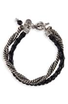 Men's Eleventy Braided Leather & Silver Chain Bracelet