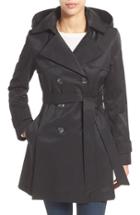 Women's Halogen Detachable Hood Trench Coat - Black