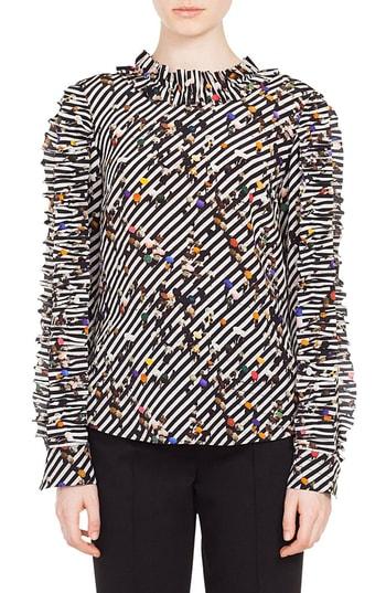 Women's Akris Punto Crossroad Print Silk Blouse - Black