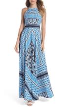 Women's Eliza J Scarf Print Halter Neck Maxi Dress - Blue