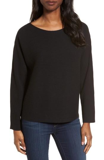Petite Women's Eileen Fisher Boxy Ribbed Wool Sweater, Size P - Black