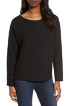 Petite Women's Eileen Fisher Boxy Ribbed Wool Sweater, Size P - Black
