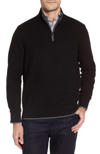 Men's Tailorbyrd Lafitte Tipped Quarter Zip Sweater, Size - Black
