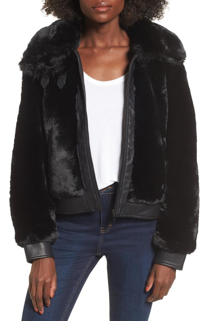 Women's Blanknyc Faux Fur Jacket, Size - Black