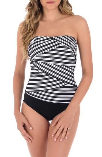 Women's Miraclesuit Mayan Stripe Muse Strapless One-piece Swimsuit - Black