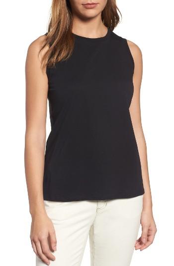 Women's Eileen Fisher Organic Cotton Jersey Shell, Size - Black