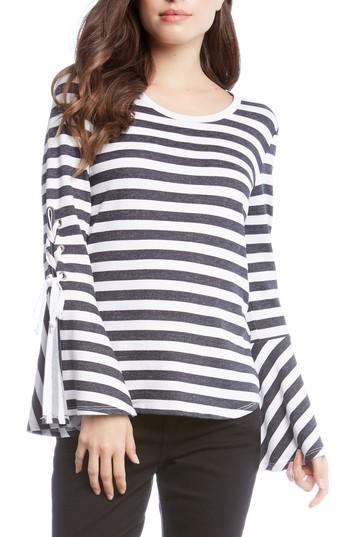 Women's Karen Kane Stripe Lace-up Sleeve Top - Black