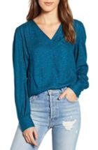 Women's Hinge Lace Stripe V-neck Blouse, Size - Blue/green