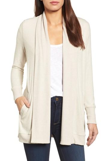 Women's Gibson Cozy Ribbed Cardigan, Size Regular - Beige