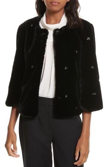 Women's Joie Nayland Embellished Faux Fur Jacket - Black