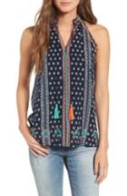 Women's Thml Embroidered Tie Neck Print Top