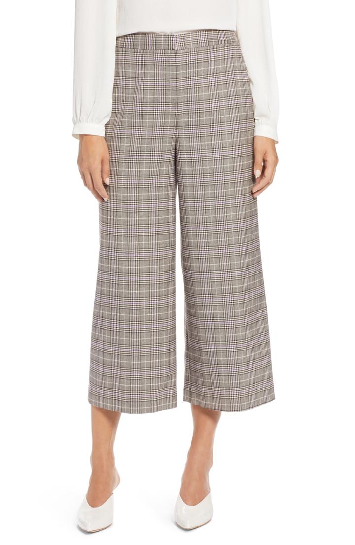 Women's Halogen Plaid Wide Leg Crop Pants (similar To 14w) - Brown