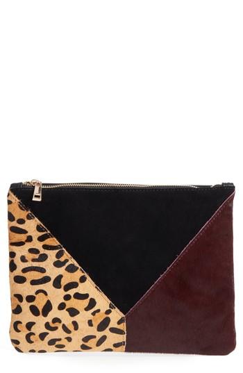 Sole Society Shailey Patchwork Genuine Calf Hair Clutch - Brown