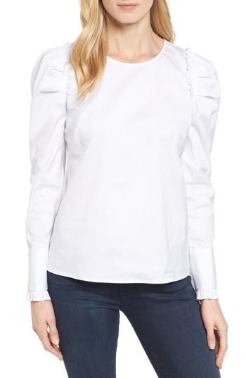 Women's Halogen Ruffle Detail Poplin Blouse - White