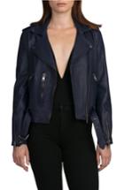 Women's Bagatelle Washed Leather Biker Jacket - Blue