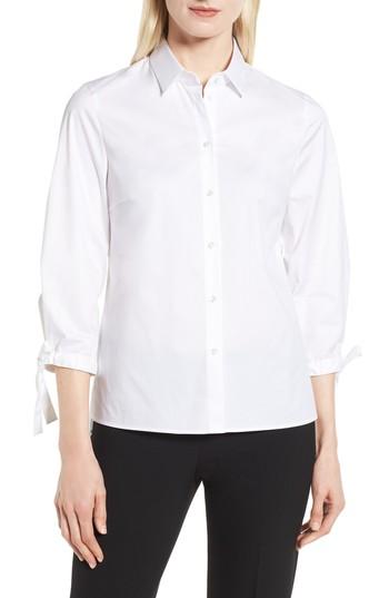 Women's Boss Biulepa Stretch Cotton Tie Sleeve Top - White