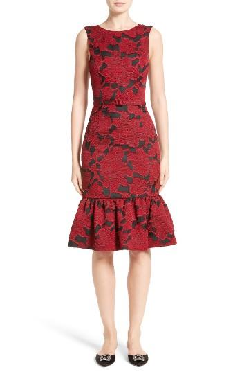 Women's Oscar De La Renta Floral Fil Coupe Dress - Red