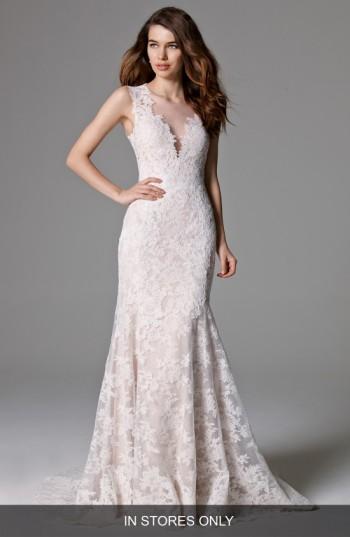 Women's Watters 'ashland' Illusion Lace Mermaid Dress, Size - White