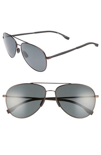 Men's Boss 59mm Aviator Sunglasses - Brown Rubber/ Brown