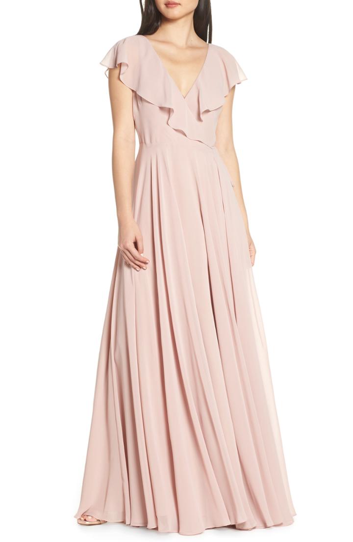Women's Jenny Yoo Faye Ruffle Wrap Chiffon Evening Dress - Pink