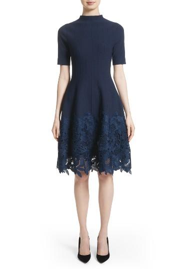 Women's Lela Rose Lace Hem Knit Dress - Blue