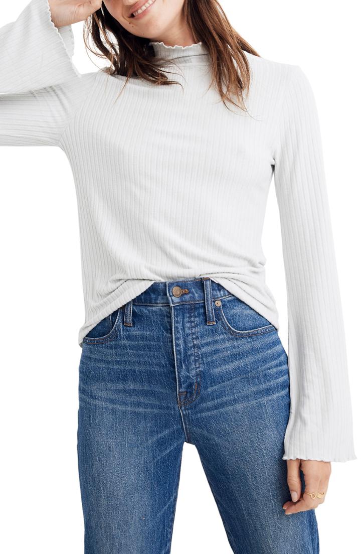 Women's Madewell Ruffle Edge Mock Neck Top - Grey