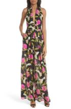Women's Milly Large Calla Lily Silk Halter Jumpsuit - Black