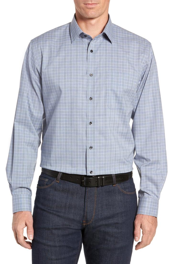 Men's Nordstrom Men's Shop Traditional Fit No-iron Check Dress Shirt .5 - 32/33 - Blue