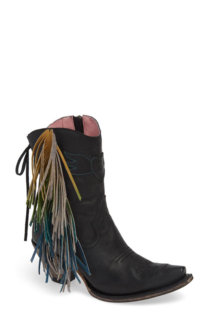 Women's Lane Boots Fringe Western Bootie .5 M - Black
