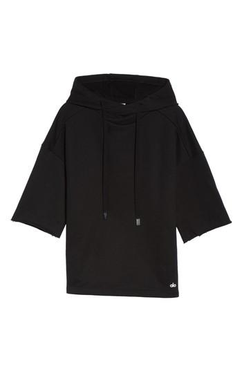 Women's Alo Crop Sleeve Oversize Hoodie - Black